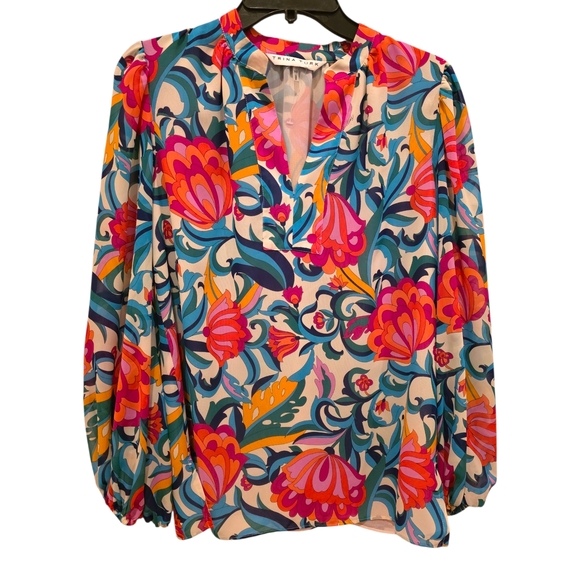 Trina Turk Tops - Trina Turk Tanvi Long Multi Color Balloon Sleeve Tanvi Top XSmall Reg $258